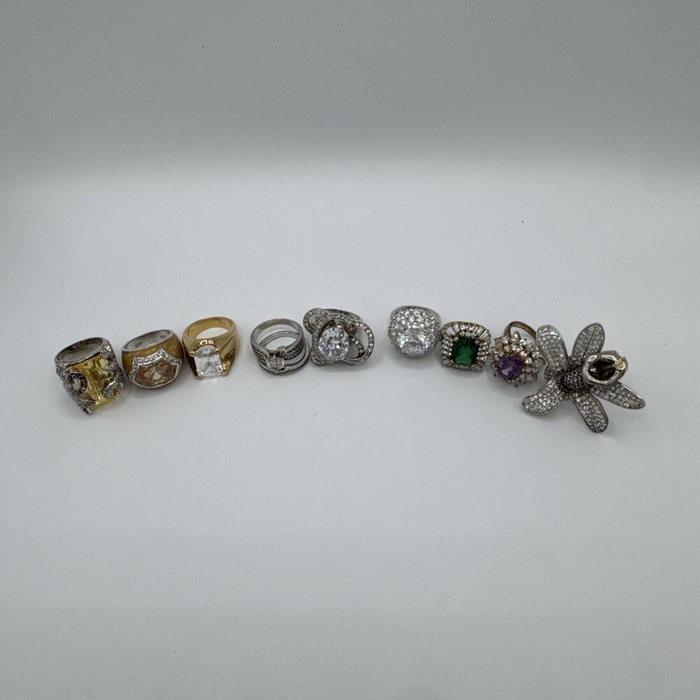 Lot 9 Vintage 925 Sterling Silver Rings-Good Condition